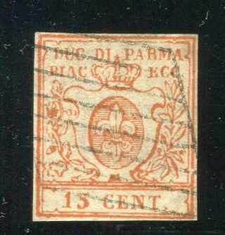 Italy; 1857 - 59 Parma Early Classic Imperf Issue Fine Shade Of 15c.  Value