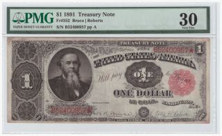 $1 1891 Treasury Note Fr 352 Pmg 30