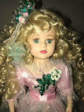 Gorgeous Curly Blonde Hair Blue Eyes Ballerina Porcelian Doll,  17 "