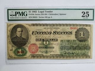 Fr.  16c $1 1862 Legal Tender Note " Green Back " Series 248 Pmg Very Fine 25