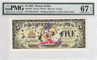 2005 Disney Dollar $5 Block D - Goofy Pmg 67 Epq Gem Unc