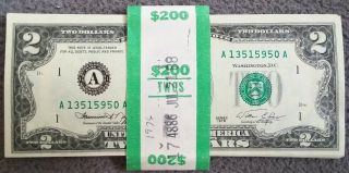 50 Sequential 1976 Bicentennial Unc $2 Dollar Bill Pack Consecutive Boston A Dst