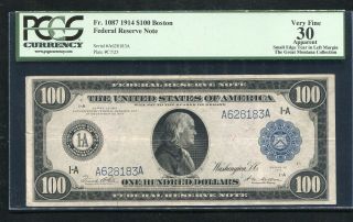 Fr.  1087 1914 $100 Frn Federal Reserve Note Boston,  Ma Pcgs Very Fine - 30
