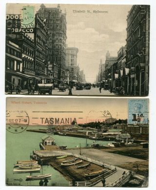 Australia Victoria 1910 / Tasmania 1912 - Two Picture Postcards - Sent To Usa