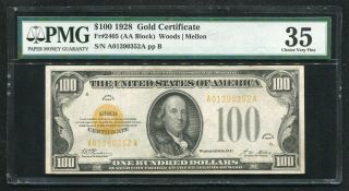 Fr.  2405 1928 $100 One Hundred Dollars Gold Certificate Pmg Choice Very Fine - 35