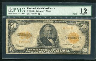 Fr.  1200a 1922 $50 Fifty Dollars Mule Gold Certificate Currency Note Pmg Fine - 12