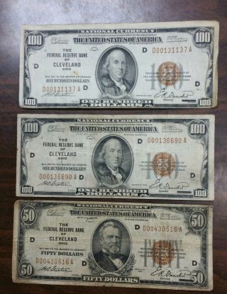 $250.  00 The Federal Reserve Bank Of Cleveland Notes 2 100,  And A 50 Circulated