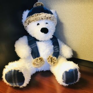 Gentle Treasures White Polar Bear Plush St Judes 18 " Stuffed Teddy Scarf Hat Toy