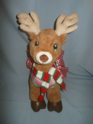 Build A Bear Merry Mission Brown Reindeer Green Eyes In Pink Shirt Skirt Scarf