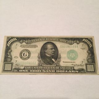 1934 $1000 One Thousand Dollar Bill Frn Chicago Federal Reserve Note At