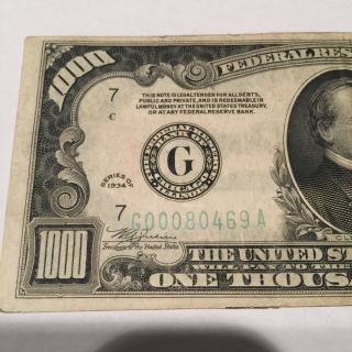 1934 $1000 One Thousand Dollar Bill FRN Chicago Federal Reserve Note at 3