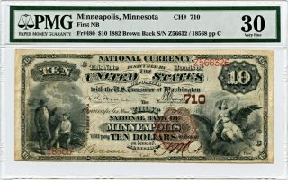 Fr.  480 1882 Brown Back $10 Minneapolis,  Minnesota Pmg Very Fine 30