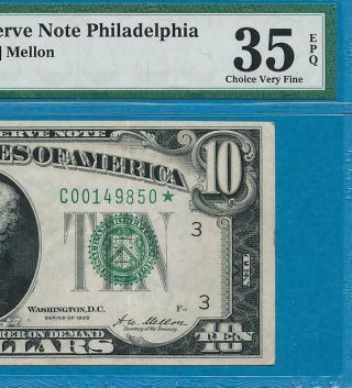 $10.  1928 Star Philadelphia District Frn Redeemable In Gold Clause Pmg Vf35epq