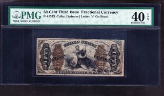 Us 50c Fractional Currency Note 3rd Issue Fiber Paper W/ " A " Fr 1373 Pmg 40epq Xf