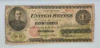 1862 $1 Legal Tender Large Size Note Red Seal In F.  16b
