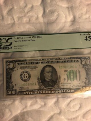 1934A $500 Dollar Bill Currency Note Money PCGS 45 EF 2