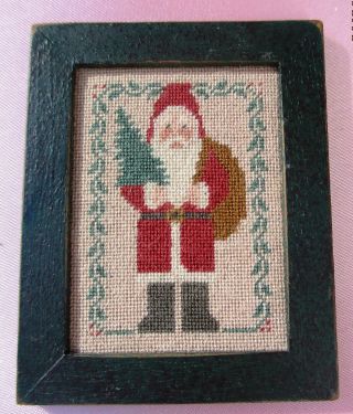 Vintage Dollhouse Miniature Petit Point Santa Claus Framed And Signed Vf