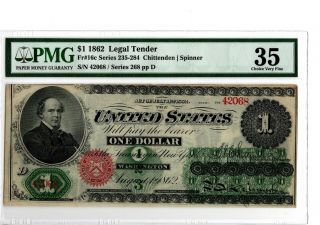 1862 $1 Legal Tender Note Fr 16c Pmg 35 Chittenden/spinner 19 - C001