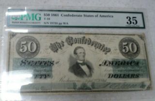 1861 $50 T - 16 Confederate Currency Pmg Very Fine 35 Choice Very Fine 35