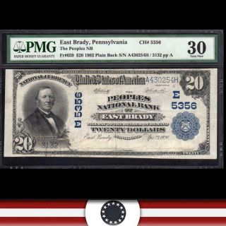 1902 $20 East Brady,  Pa National Bank Note Pmg 30 Pennsylvania Currency