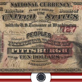 1882 $10 Pittsburgh,  Pa National Bank Note Brown Back Pennsylvania Currency