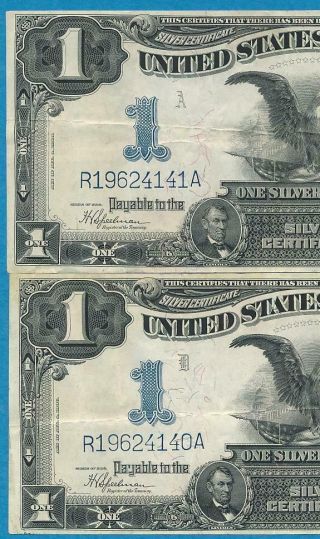 2 - $1.  00 1899 Fr.  236 Consecutive Black Eagle Silver Certificates Folded
