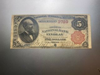 Findlay,  Ohio 1882 Brown Back $5 National Note.  Charter 3729.