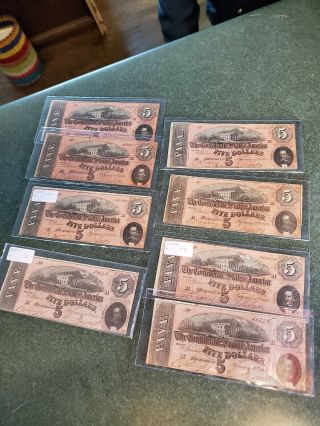 Civil War Confederate 1864 5 Dollar Bill Richmond Virginia Paper Money Currency