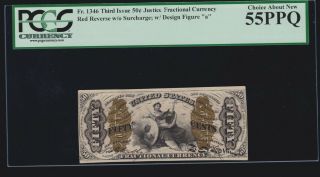 Us 50c Justice Fractional Currency Red Back W/ A Fr 1346 Pcgs 55 Ppq Ch Au (020)