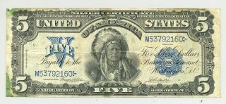 $5 Series 1899 Chief Onepapa Silver Certificate With