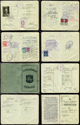 P813 - Lithuania Passport 1920s Revenue Stamp.  Latvia British Consular Jewish Man