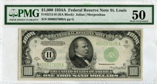 1934 - A $1,  000 One Thousand Dollars Federal Reserve Note Pmg 50 St Louis - Jd594