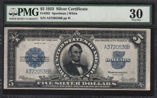 1923 $5 Fr 282 Pmg Vf30 Lincoln Porthole Note Silver Certificate Fr282 Very Fine