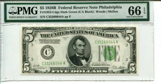 Fr 1952 - C 1928b $5 Federal Reserve Note Pmg 66 Epq Gem Uncirculated