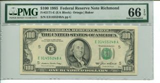 Fr 2171 - E 1985 $100 Federal Reserve Note Pmg 66 Epq Gem Uncirculated