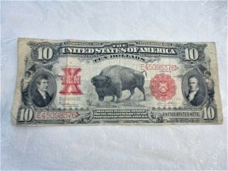 1901 United States $10 Ten Dollar Bison Note Red Seal Legal Tender