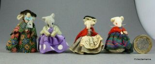 Four Miniature Mice - Hand Crafted Cloth & Felt Mouse X 4 - Dolls House