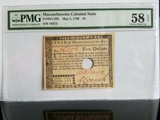 Fr Ma - 282 May 5,  1780 Massachusetts Colonial Note $5 Pmg 58 Epq