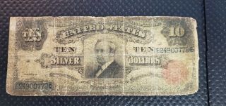 1891 $10.  Fr - 298 United States Of America Lg.  Silver Certificate Tombstone Note