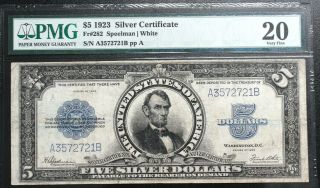 1923 $5 Silver Certificate Lincoln Porthole Pmg Very Fine 20 Fr 282 Bright