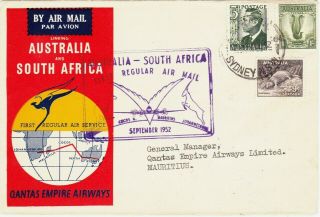 Australia : Qantas Empire Airways First Flight Cover To Mauritius (1952)
