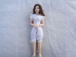 1:12 scale Heidi Ott 5.  5 inch ball jointed dollhouse lady doll - curly brown hair 2