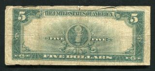 FR.  282 1923 $5 FIVE DOLLARS “PORTHOLE” SILVER CERTIFICATE CURRENCY NOTE (B) 2