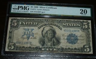 1899 $5 Silver Certificate Pmg 20 Chief Lyons Roberts Fr 271
