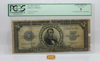 Fr.  282 1923 Lincoln Large Size Silver Certificate $5,  Pcgs Vg 8 Details - 17275