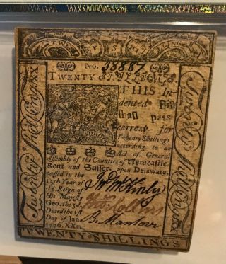 1776 Delaware Colonial Note 20 Shillings FR DE - 80 PMG 50 About Unc January 1 2