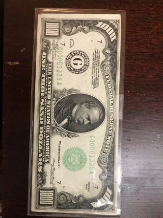 1934 Chicago One Thousand Dollar Bill $1000 Federal Reserve Note Extra Fine 3