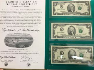 1995 $2 Premium Federal Reserve Set - 12 Star Notes Serial Numbers A20001444