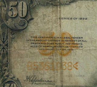 Fr.  1200 1922 $50 Gold Certificate | Pmg Good 10 | Gold Seal