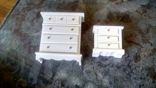 Dollhouse Miniature Furniture Wooden Dresser And Bed Side Stand